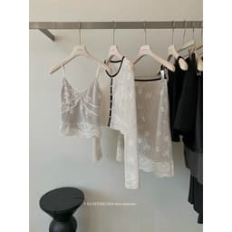 (Dmina 𝐲𝐣𝐢𝐚) Set Váy Nữ Tiểu Thư áo 2 Dây Ren Cùng cardigan ngoài phối viền Và Chân Váy Ren Lỡ 3