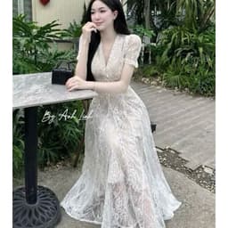 VÁY REN KEM XOÈ CỔ V ( lót vải nâu) xukadress 2