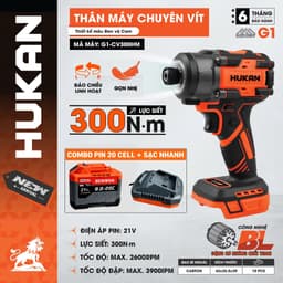 [MẪU MỚI] Máy chuyên vít có búa HUKAN G1-CV300HM, Không chổi than, 300Nm, Tốc độ 3000v/p, 3900 IPM, 3 cấp chỉnh tốc 1