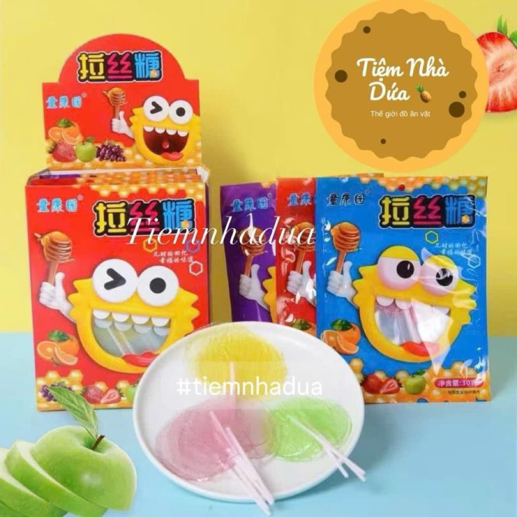 Hộp 20 gói x5 que kẹo kéo mạch nha vị trái cây thơm ngon cho bé, kẹo kéo que vị hoa quả mỗi gói 5 que siêu nhiều