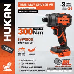 [MẪU MỚI] Máy chuyên vít có búa HUKAN G1-CV300HM, Không chổi than, 300Nm, Tốc độ 3000v/p, 3900 IPM, 3 cấp chỉnh tốc 2