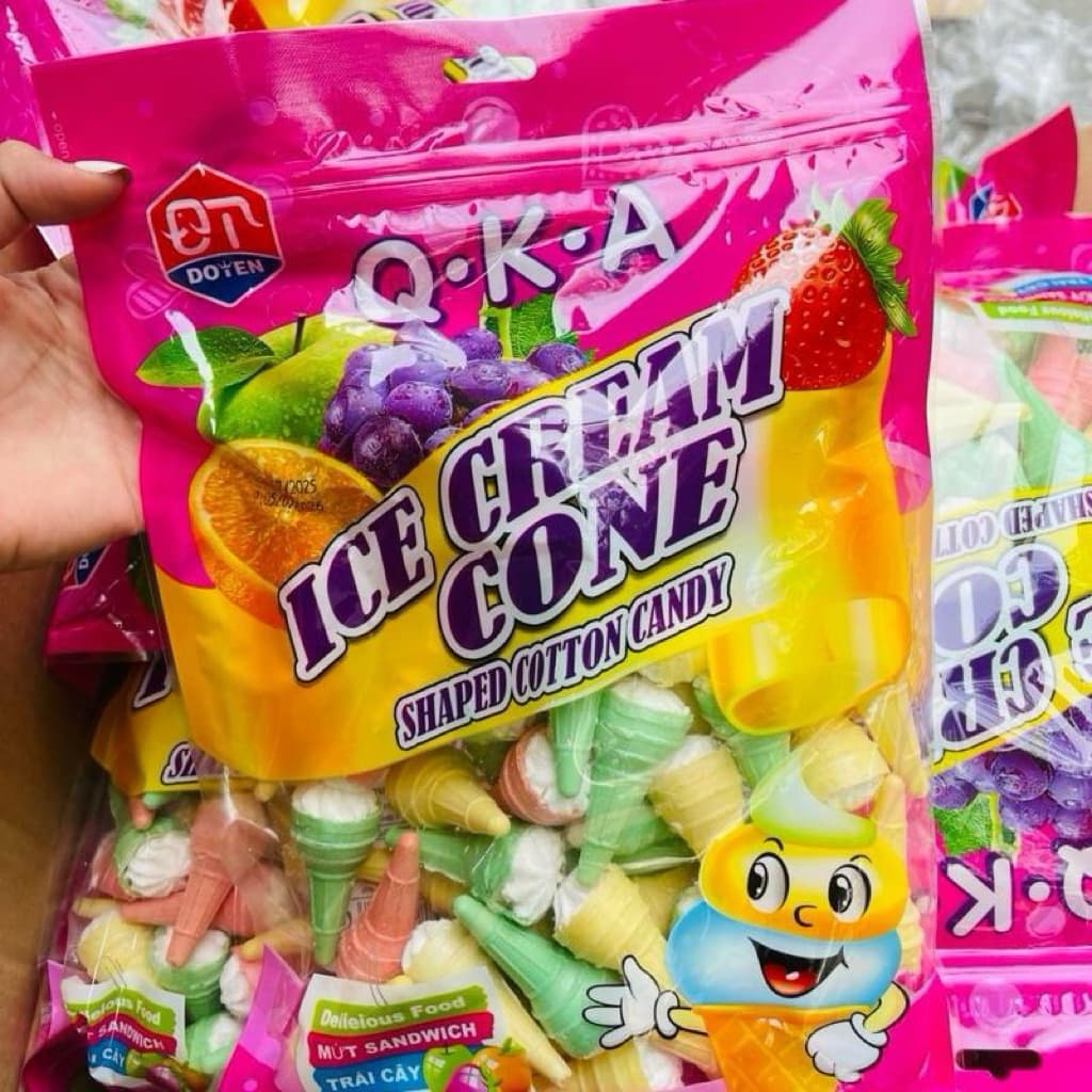 Gói 208gr kẹo bông ốc quế massmallow có nhân, kẹo ốc quế dẻo có nhân kem siêu ngon