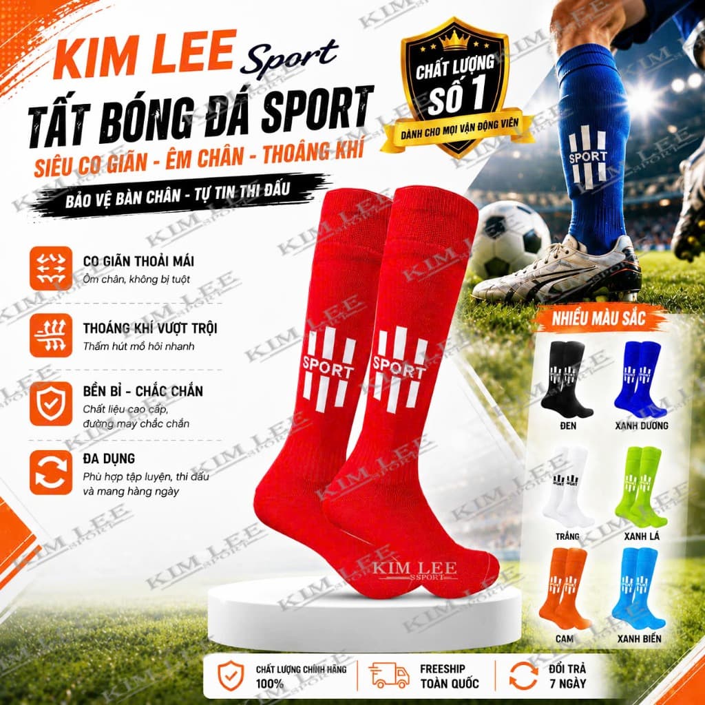 Tất Đá Bóng Dài Sport - Tất bóng đá dài siêu dày dặn - Co Dãn Tốt - Màu Sắc Nổi Bật
