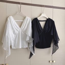 Áo thun cổ V tay voan rũ dáng ôm DUDUSTUDIO 7