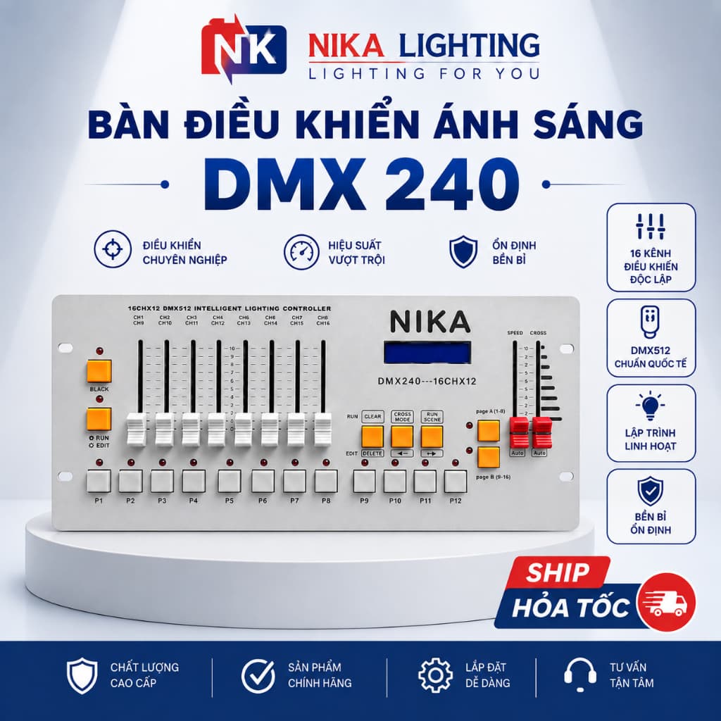 Bàn Điều Khiển Ánh Sáng DMX Disco 240 – Bản Rút Gọn  Disco 240 là bàn điều khiển DMX nhỏ gọn