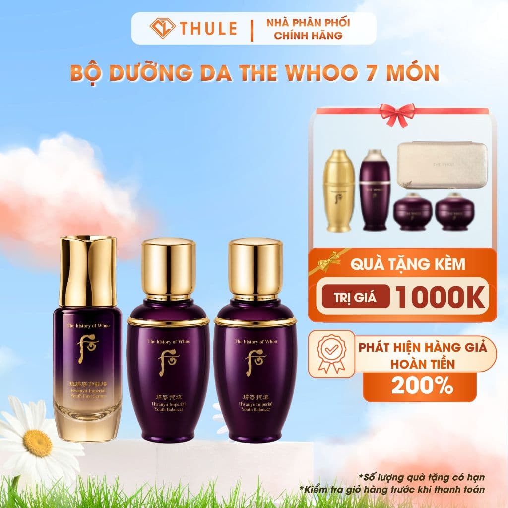 Bộ Dưỡng Whoo Tím Hoàn Lưu Cao Hwanyu Imperial Youth 7 Món Cấp Ẩm Tăng Đàn Hồi Sáng Da