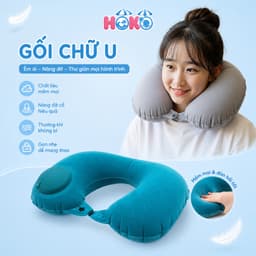 Gối chữ U kê cổ du lịch bơm hơi tự động HOKO gối bơm hơi TPU nhấn nút không cần thổi bằng miệng nhỏ gọn dễ mang theo 1