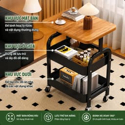 Xe Đẩy Đa Năng 3 Tầng Có Bánh Xe 360° Kệ Lưu Trữ Nhà Bếp Phòng Khách Văn Phòng Tiết Kiệm Không Gian Khung Sắt Chắc Chắn 3