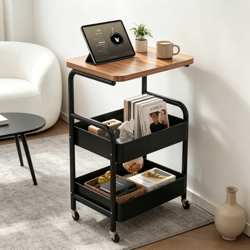 Xe Đẩy Đa Năng 3 Tầng Có Bánh Xe 360° Kệ Lưu Trữ Nhà Bếp Phòng Khách Văn Phòng Tiết Kiệm Không Gian Khung Sắt Chắc Chắn