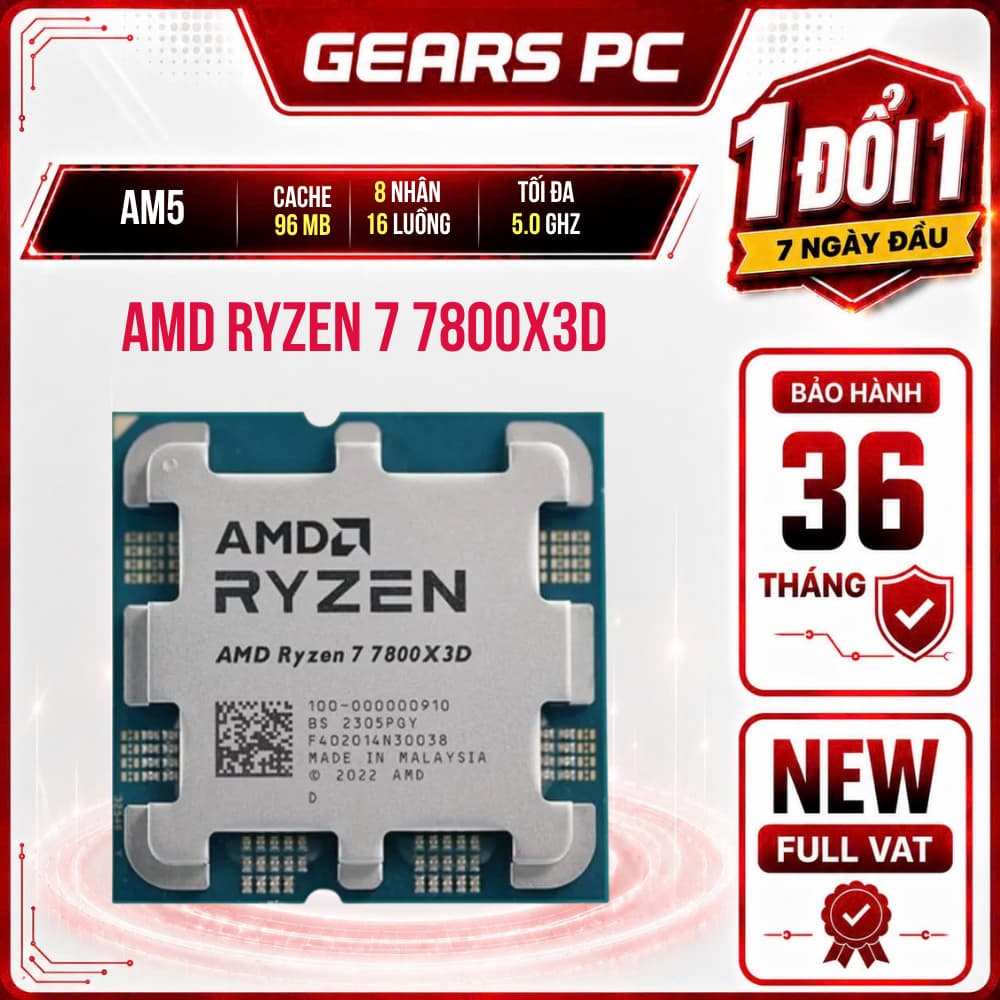[FULL VAT] AMD Ryzen 7 7800X3D TRAY - 8 nhân / 16 luồng - Bảo Hành 36 Tháng