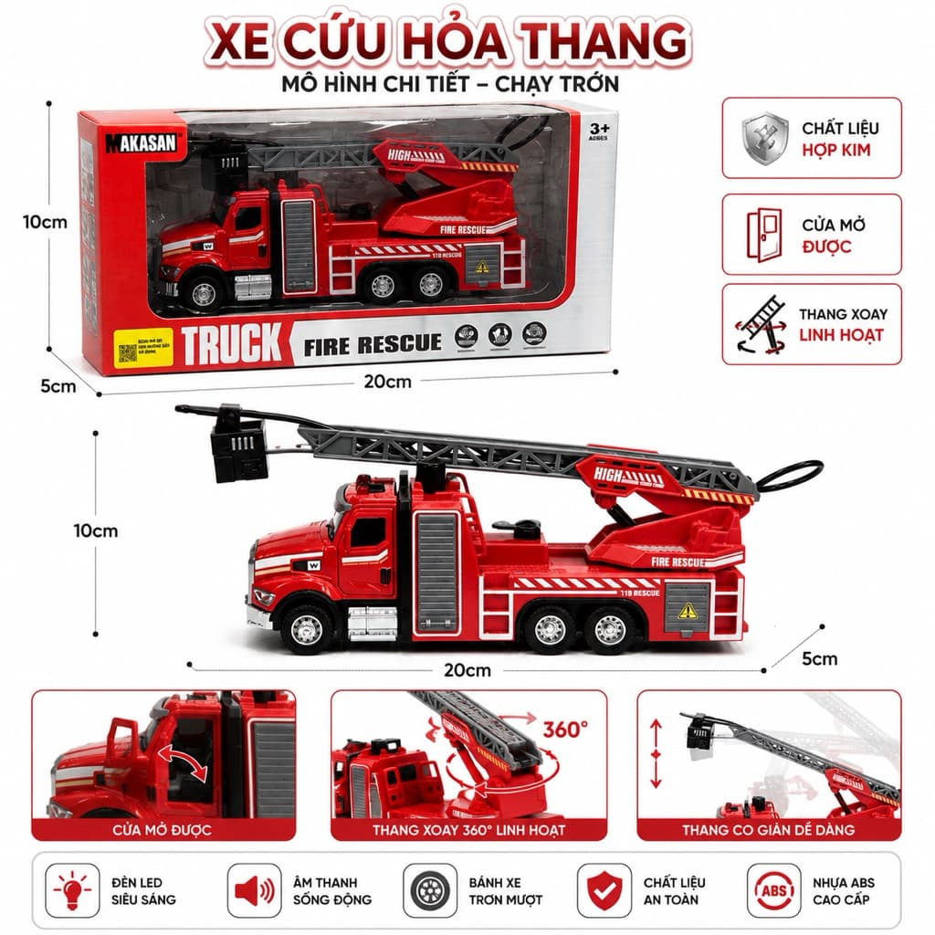 Xe cứu hỏa ,cứu hộ ,xe đồ chơi hợp kim , nhựa abs , mô phỏng chân thực mở cửa linh hoạt, có nhạc