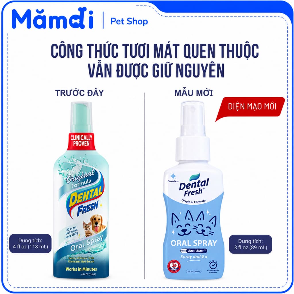 (DENTAL FRESH SPRAY) Xịt Thơm Miệng Dental Fresh 87ml Cho Chó Mèo | Hỗ Trợ Giảm Hôi Miệng Mảng Bám