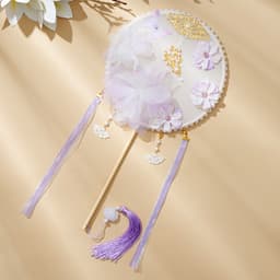 Quạt Tròn Cổ Trang Hoa Đỏ Handmade - Quạt Cầm Tay Hán Phục Cổ Phong Kèm Tua Rua, Phụ Kiện Chụp Ảnh Biểu Diễn 2