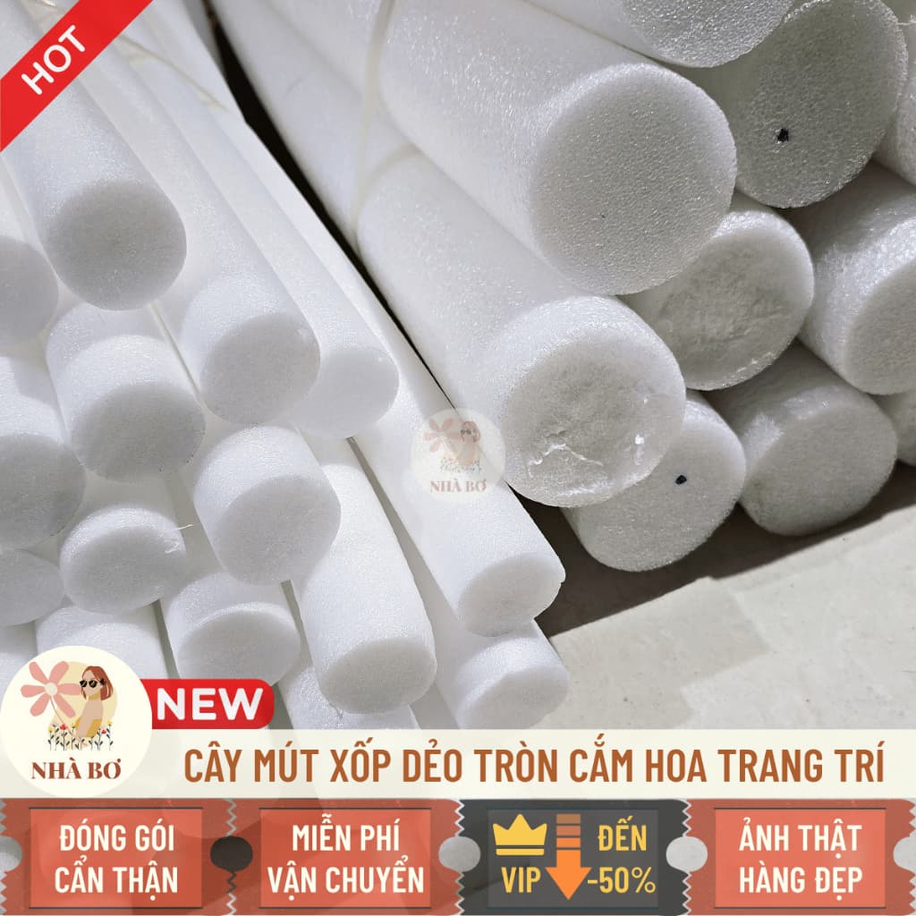 !! Cây mút xốp tròn cắm hoa 4cm 7cm x 0.5m 1m trang trí handmade DIY noel chống sốc - Hoa Sáp Nhà Bơ