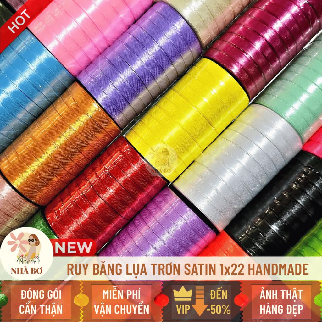 !! Lốc ruy băng lụa trơn satin 1cm x 22m làm nơ gói quà gói hoa trang trí handmade - Hoa Sáp Nhà Bơ