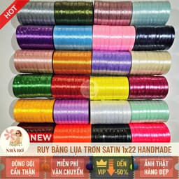 !! Lốc ruy băng lụa trơn satin 1cm x 22m làm nơ gói quà gói hoa trang trí handmade - Hoa Sáp Nhà Bơ 2