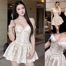 Váy Hoa Nhí Corset 2 Dây Buộc Vai Dáng Xoè Tiểu Thư 1