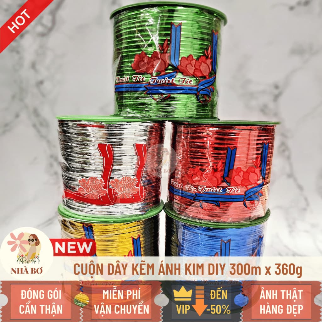 Cuộn dây kẽm ánh kim tuyến 350m x 360g dẻo gói hoa quà trang trí handmade quấn cây - Hoa Sáp Nhà Bơ