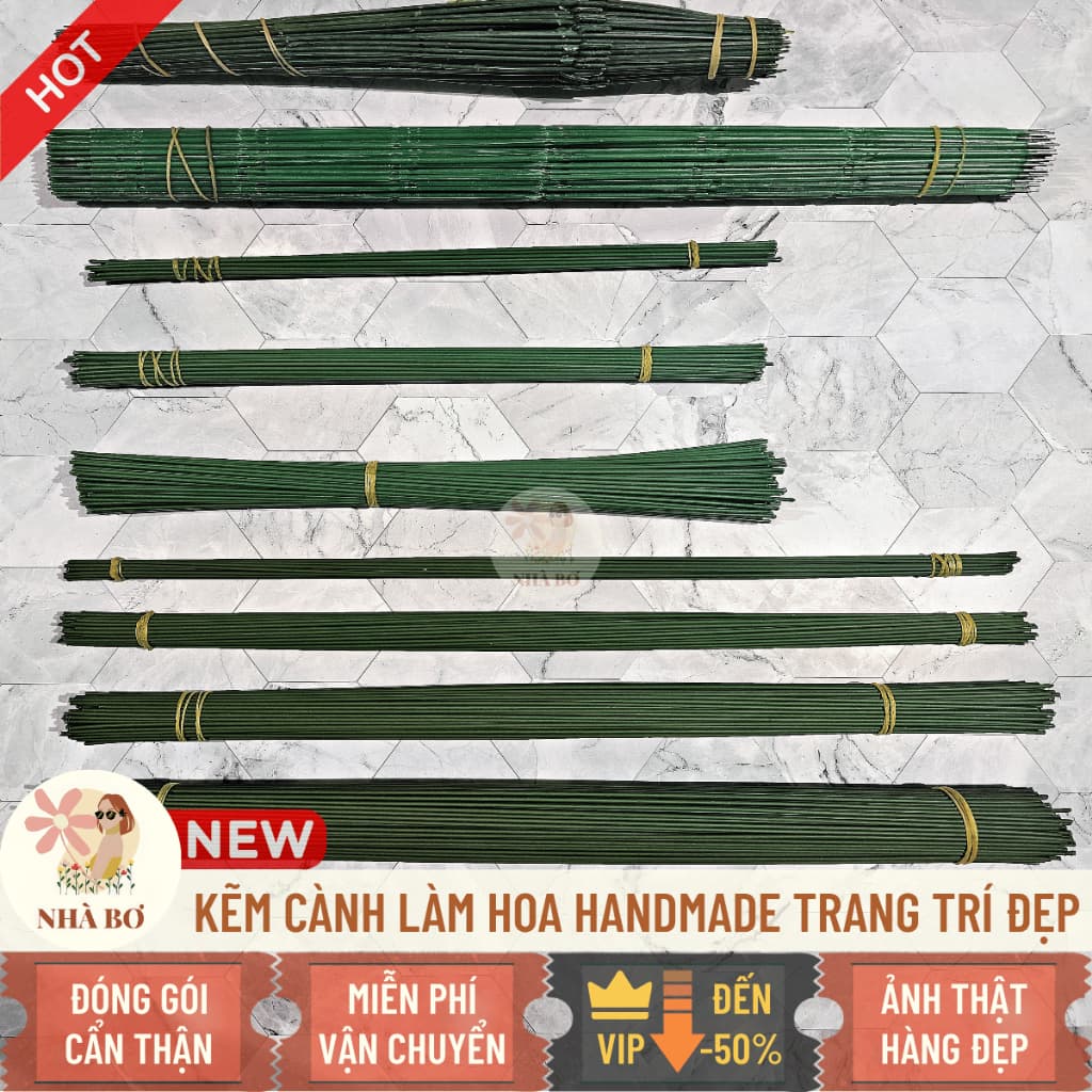 20 50 100 1kg kẽm cành trơn gai bọc nhựa 30 40cm cắm hoa làm trang trí handmade DIY - Hoa Sáp Nhà Bơ