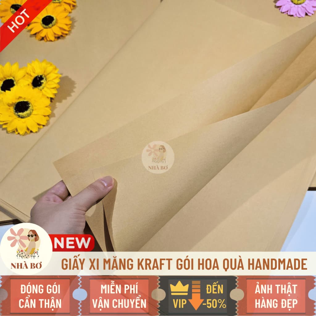 !! 35 giấy xi măng giấy báo kraft gói hoa chuẩn 50x70 dày dặn trang trí handmade - Hoa Sáp Nhà Bơ
