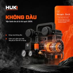 Máy nén khí Không Dầu HUKAN G3-NKKD12L,Dung tích 12 lít - 1.5HP Công suất 1100w - 42 Giây đầy bình 5