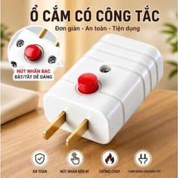 Phích Cắm Điện Có Công Tắc - Hạn Chế Tia Lửa Điện 10A 250VCC 1