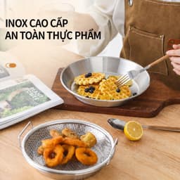 Vỉ Lọc Dầu INOX Kèm Khay Đĩa Size 20cm Hứng Dầu HanmiMart Ráo Dầu Thực Phẩm Dùng Chiên Rán Hấp 5