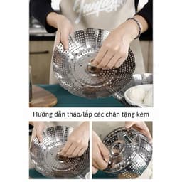Rổ Hấp Inox Đa Năng Thép Không Rỉ ,Vỉ Hấp Xòe 3 Cánh  3 Chân Dùng Hấp Sôi,Thức Ăn Hải Sản Tiện Dụng Nhà Bếp 6