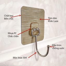 Combo 50 Móc Dán Tường Inox Mẫu Mới Dính Siêu Chắc Chịu Lực Tốt, Móc Treo Vật Dụng Trong Nhà 4