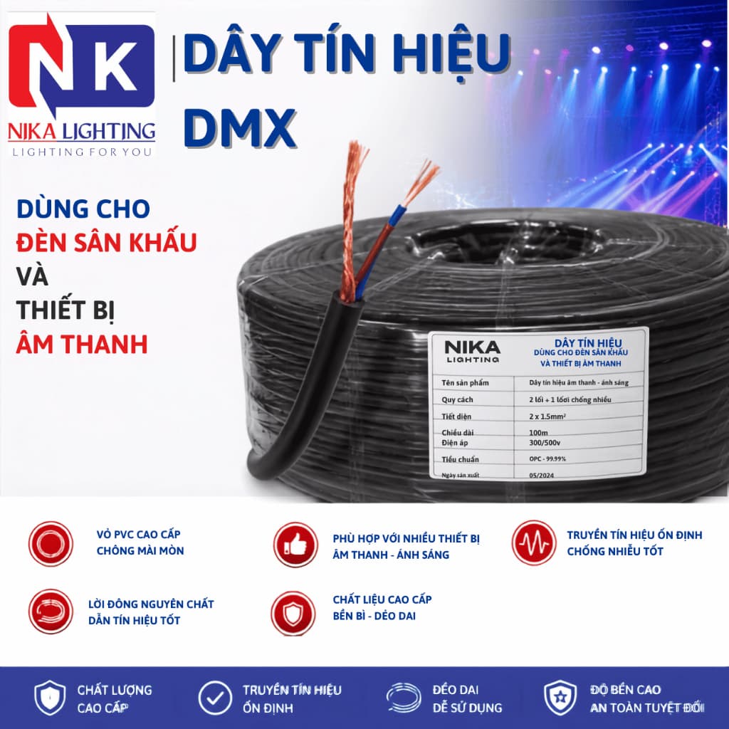 Dây Tín Hiệu DMX 100m/200m Cho Đèn Sân Khấu, DMX Beam, Moving Head, PAR LED, Ánh Sáng Sự Kiện