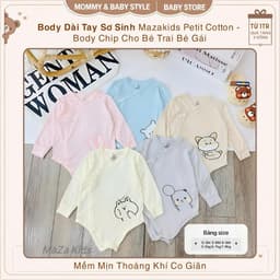 Body Dài Tay Sơ Sinh Mazakids Petit Cotton - Body Chip Cho Bé Trai Bé Gái Mềm Mịn Thoáng Khí Co Giãn 1