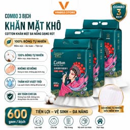 Combo 3 Bịch Khăn Mặt Khô Cotton Khăn Mặt Đa Năng Dạng Rút Chất Liệu Bông Tự Nhiên Bịch 600gam  VINBEO-[AL06] 1