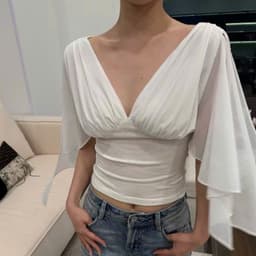 Áo thun cổ V tay voan rũ dáng ôm DUDUSTUDIO 3