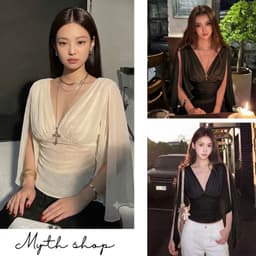 Áo thun cổ V tay voan rũ dáng ôm DUDUSTUDIO 1