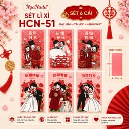 Sét 10 cái / 6 cái Lì Xì Đám Cưới,Bao Lì Xì Đỏ cao cấp may mắn,Song Hỷ,Nạp Tài,bê tráp,Hồng bao Vu Quy Cát Tường 6
