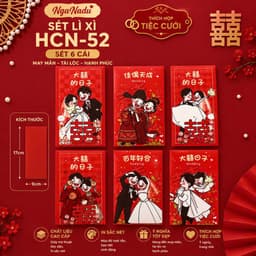 Sét 10 cái / 6 cái Lì Xì Đám Cưới,Bao Lì Xì Đỏ cao cấp may mắn,Song Hỷ,Nạp Tài,bê tráp,Hồng bao Vu Quy Cát Tường 7