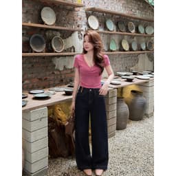 Quần Jean Nữ Ống Suông Cạp Cao CHEZI HOUSE – Form Basic Tôn Dáng, Hack Chân Dài, 2 Độ Dài 95/102cm #7992-8078 – Màu Xanh 4