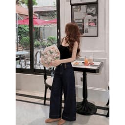 Quần Jean Nữ Ống Suông Cạp Cao CHEZI HOUSE – Form Basic Tôn Dáng, Hack Chân Dài, 2 Độ Dài 95/102cm #7992-8078 – Màu Xanh 2