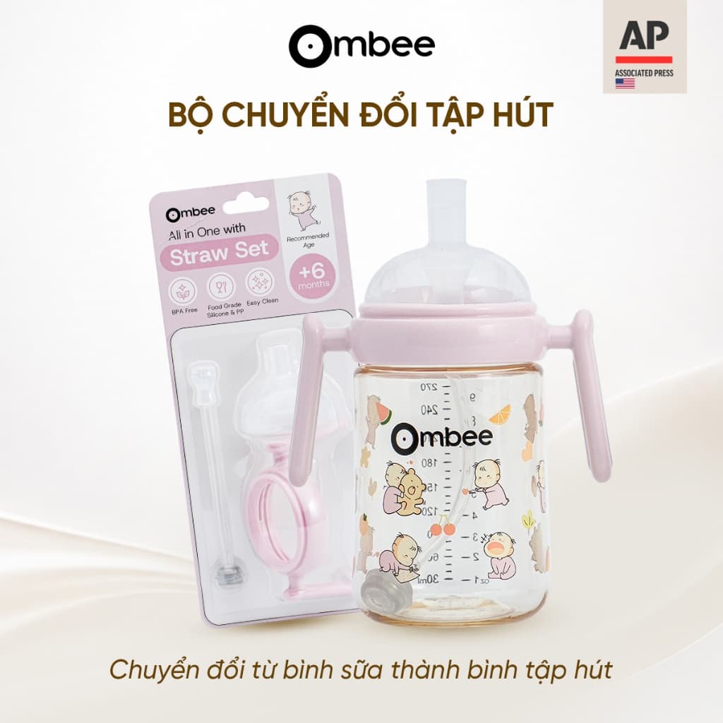 [MỚI] Bộ Phụ Kiện Chuyển Đổi Bình Tập Hút Ombee - Be/Hồng/Xanh