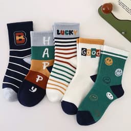 [Combo] Set 10 Đôi tất Họa Tiết Happy Good Dành Cho Bé 2-12 Tuổi Dáng Cao Cổ 1