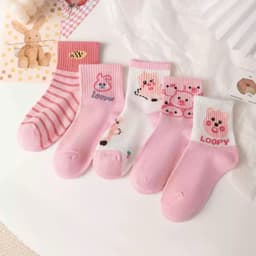 [Combo] Set 10 đôi tất Họa Tiết Loppy Hồng Dành Cho bé từ 2-12 Tuổi Xinh Xắn Ấm Áp 1