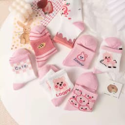 [Combo] Set 10 đôi tất Họa Tiết Loppy Hồng Dành Cho bé từ 2-12 Tuổi Xinh Xắn Ấm Áp 3