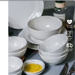 LẺ Tô chén dĩa sứ trắng  đầy đủ Set bát đĩa tô chén ăn cơm gia đình sứ tráng men xuất khẩu - QH 2