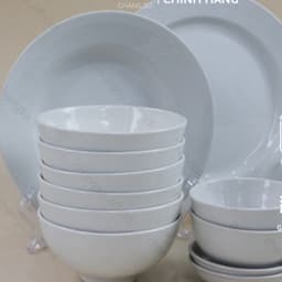 LẺ Tô chén dĩa sứ trắng  đầy đủ Set bát đĩa tô chén ăn cơm gia đình sứ tráng men xuất khẩu - QH 6