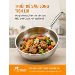 CHẢO INOX CAO CẤP PALADIN PLD 3024 (KÈM VUNG KÍNH) - CHẢO XÀO NẤU NGUYÊN KHỐI 3 LỚP, DÙNG MỌI LOẠI BẾP 5