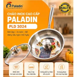 CHẢO INOX CAO CẤP PALADIN PLD 3024 (KÈM VUNG KÍNH) - CHẢO XÀO NẤU NGUYÊN KHỐI 3 LỚP, DÙNG MỌI LOẠI BẾP 2