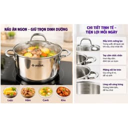 Nồi Inox Cao Cấp Aulux SPP-22 Size 22cm - Vung Kính Cường Lực, Dùng Được Mọi Loại Bếp (Bếp Từ, Bếp Hồng Ngoại, Bếp Gas) 5