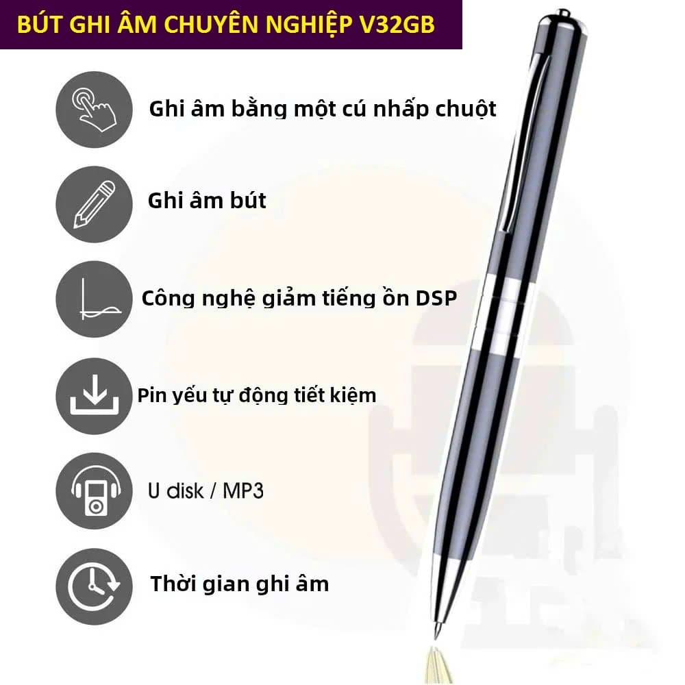 Bút Ghi Chuyên Nghiệp VR-256GB WAV 192Kbps Pin 15H Hỗ Trợ Nghe Nhạc MP3 UDisk Kiêm Bút Ký Tên Lịch Lãm Tinh Tế