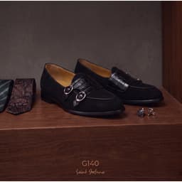 Giày Saint Stefano G140 - Da Lộn Đen – Da mũ dập vân cá sấu 3