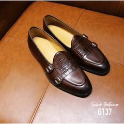 GIÀY DA BÒ NAM SAINT STEFANO G137 – LOAFER KHÓA ĐÔI MÀU NÂU – MŨ DẬP VÂN CÁ SẤU 4
